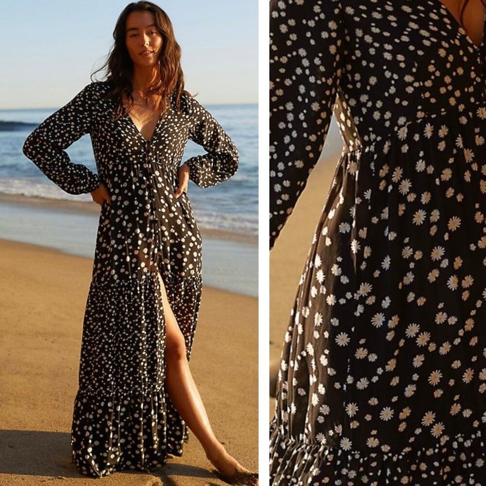 Maaji Luna Ditsy Daisy Convertible Maxi Cover Up Dress Black L